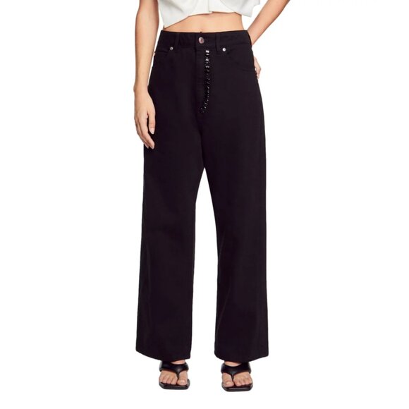 Cristelle High Rise Wide Leg Rhinestone Jeans in Black - Picture 1 of 6